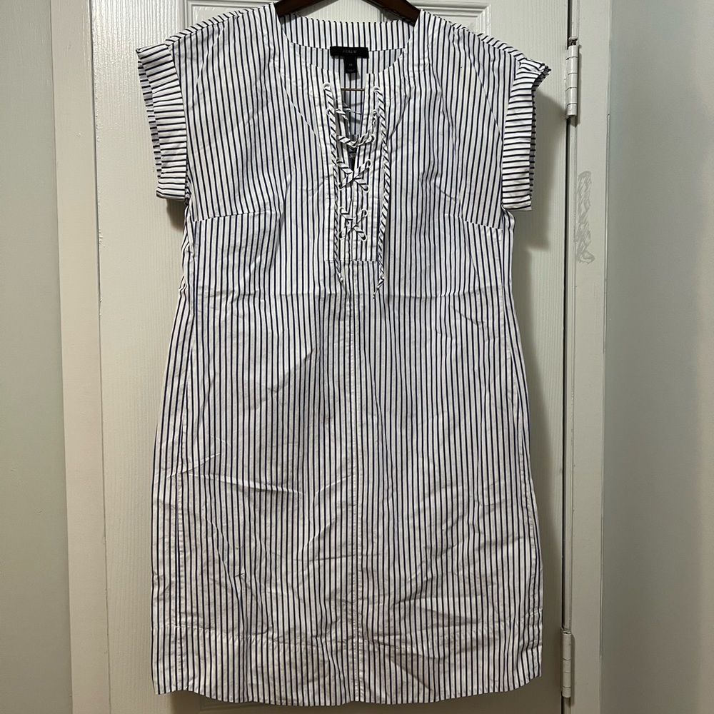 Jcrew tie-neck striped shirt dress